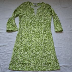 Jude Connally Green Swirl Pattern Split Neck Half Sleeve Shift Shift Dress
